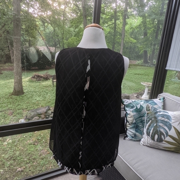 WHBM Layered Split Back V Neck Sleeveless High Low Blouse - Picture 6 of 7